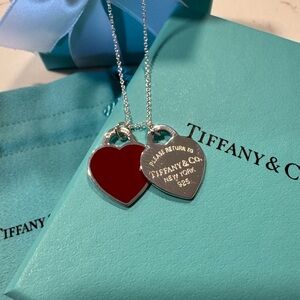NEW AUTHENTIC Tiffany Red Double Heart Pendant, 16-18in adjustable chain